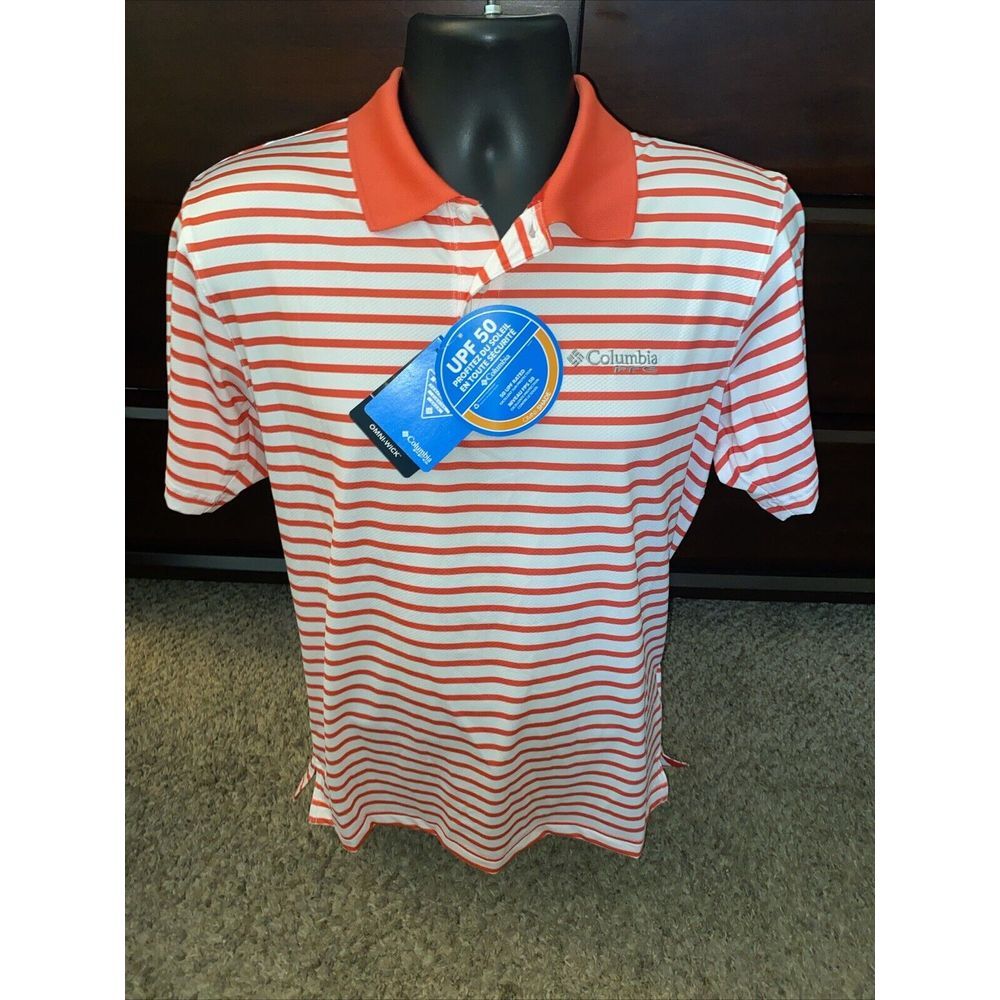 NWT Columbia Mens PFG Vented Super Skiff Cast Short Sleeve Polo Shirt Pink Small